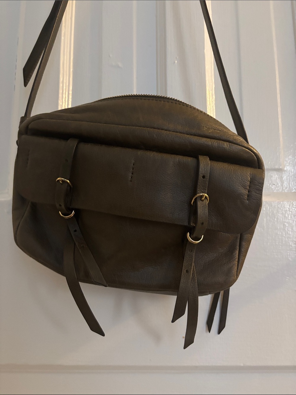 Leather Crossbody Shoulder Bag, dark/khaki green